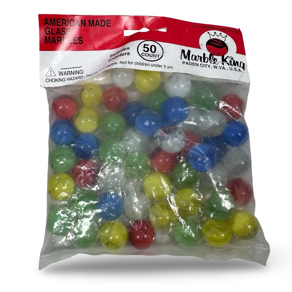 Vintage Marble King Glass‎ Marbles 50 Count Bag Includes Shooters USA Paden City